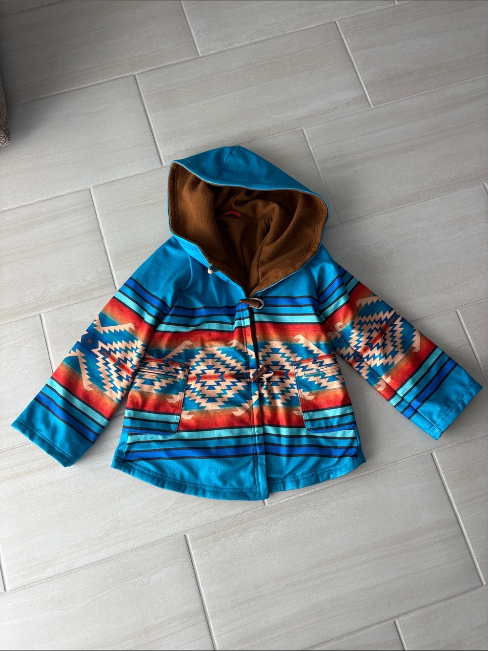 Turquoise Aztec-Print Hooded jacket
